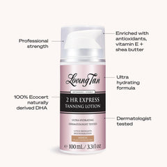 Loving Tan medium ingredients label displaying skincare benefits
