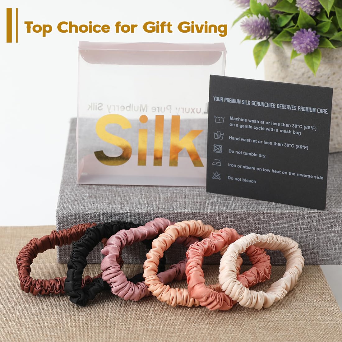 LOVUITEN six assorted color scrunchies flat lay displaying outfit-matching versatility