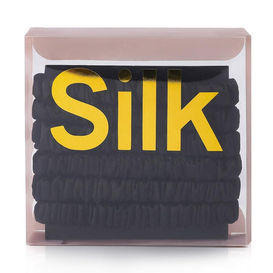 LOVUITEN front view of six silk scrunchies, elegant accessory and neat storage