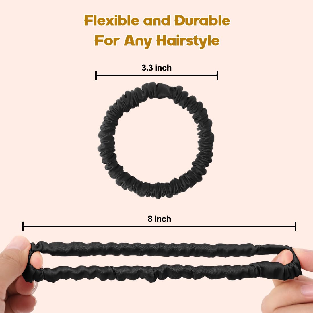 LOVUITEN scrunchie worn in ponytail, sleek look and reduced hair creasing