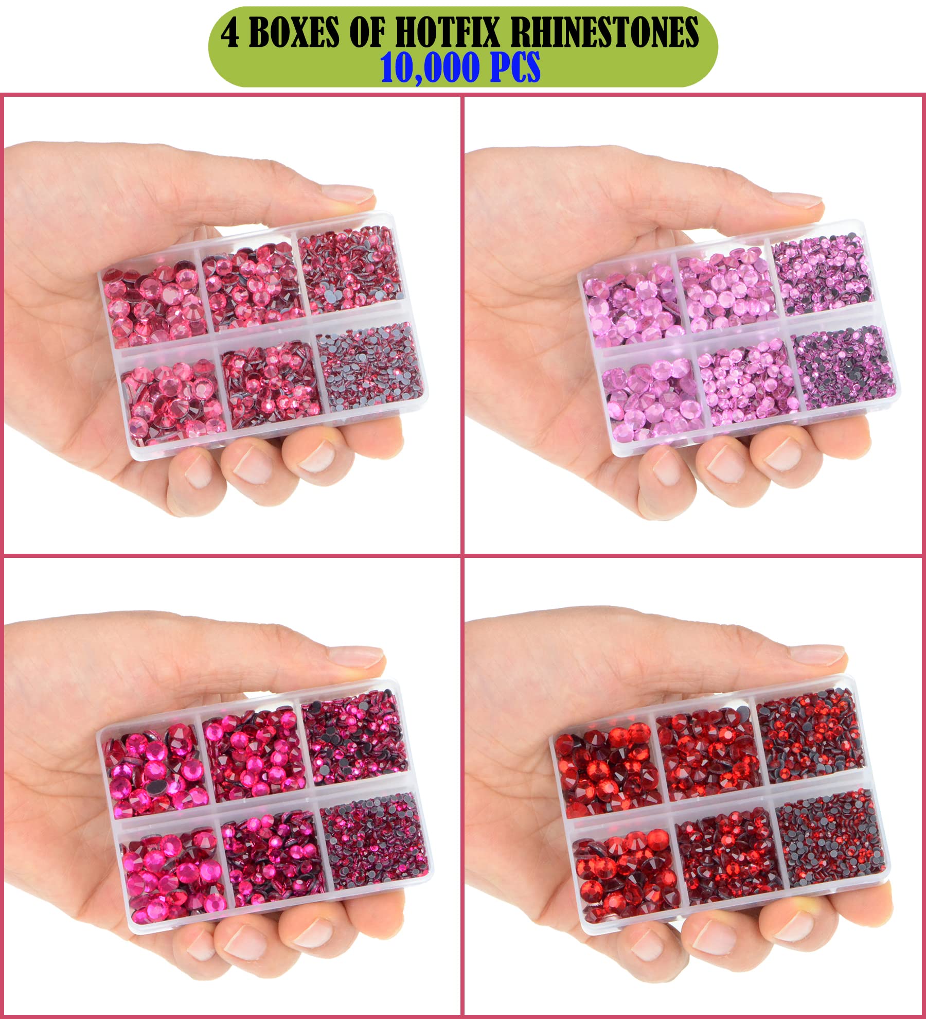 LPBeads close-up color swatch of red pink fuchsia and rose stones for accurate selection