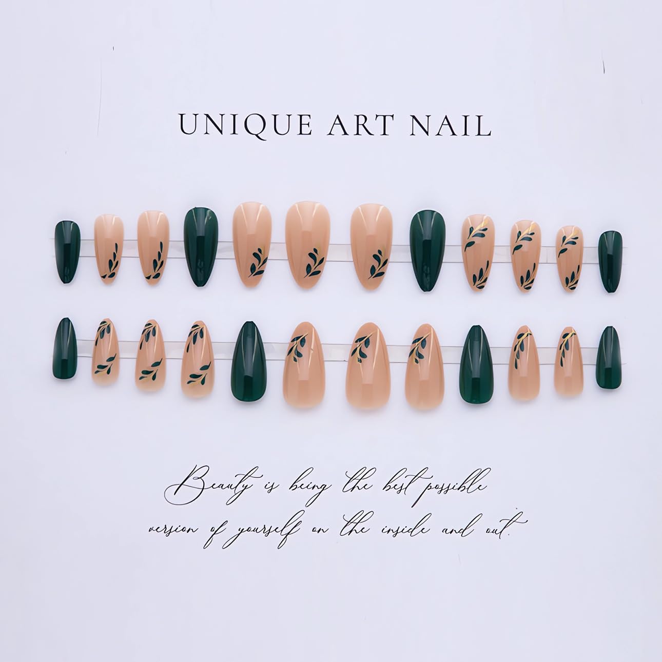 LPOODDNU close-up of leaf design and glossy finish, decorative detail enhances manicure