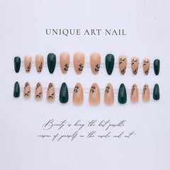 LPOODDNU close-up of leaf design and glossy finish, decorative detail enhances manicure