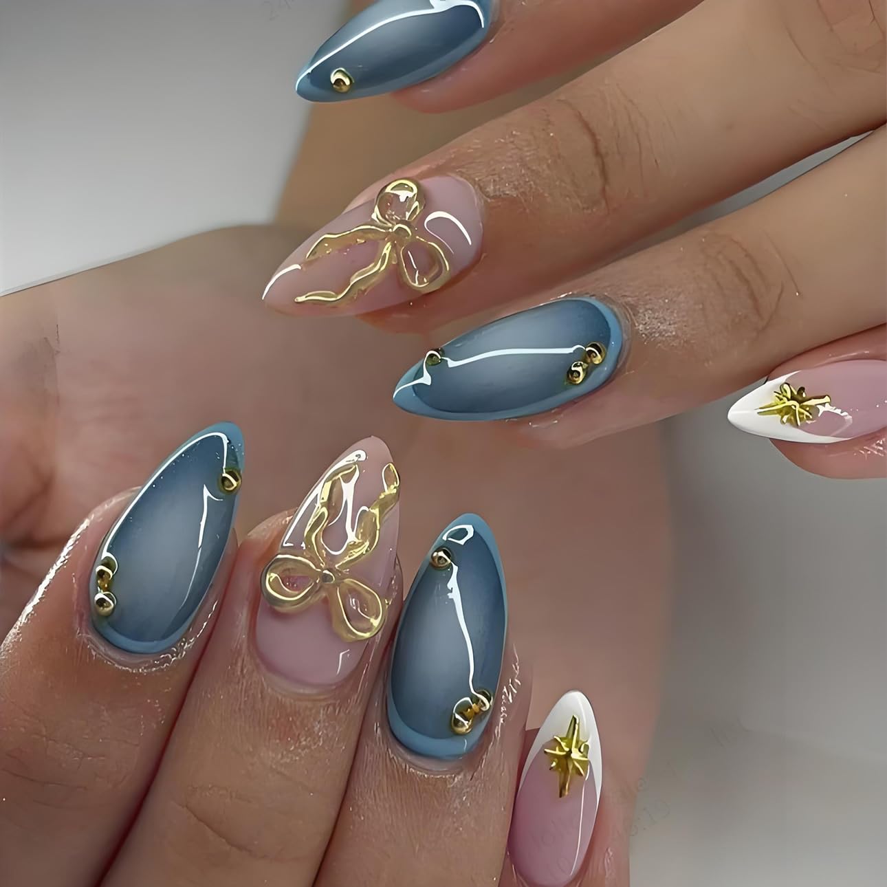 LPOODDNU front packaging showing 24-piece almond press-on nails and quick benefits