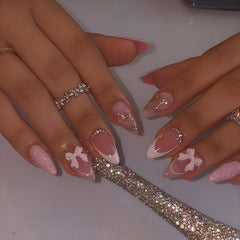 LPOODDNU front packaging showing 24-piece almond press-on set for easy at-home manicures