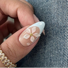 LPOODDNU side profile of medium almond nails demonstrating comfortable length