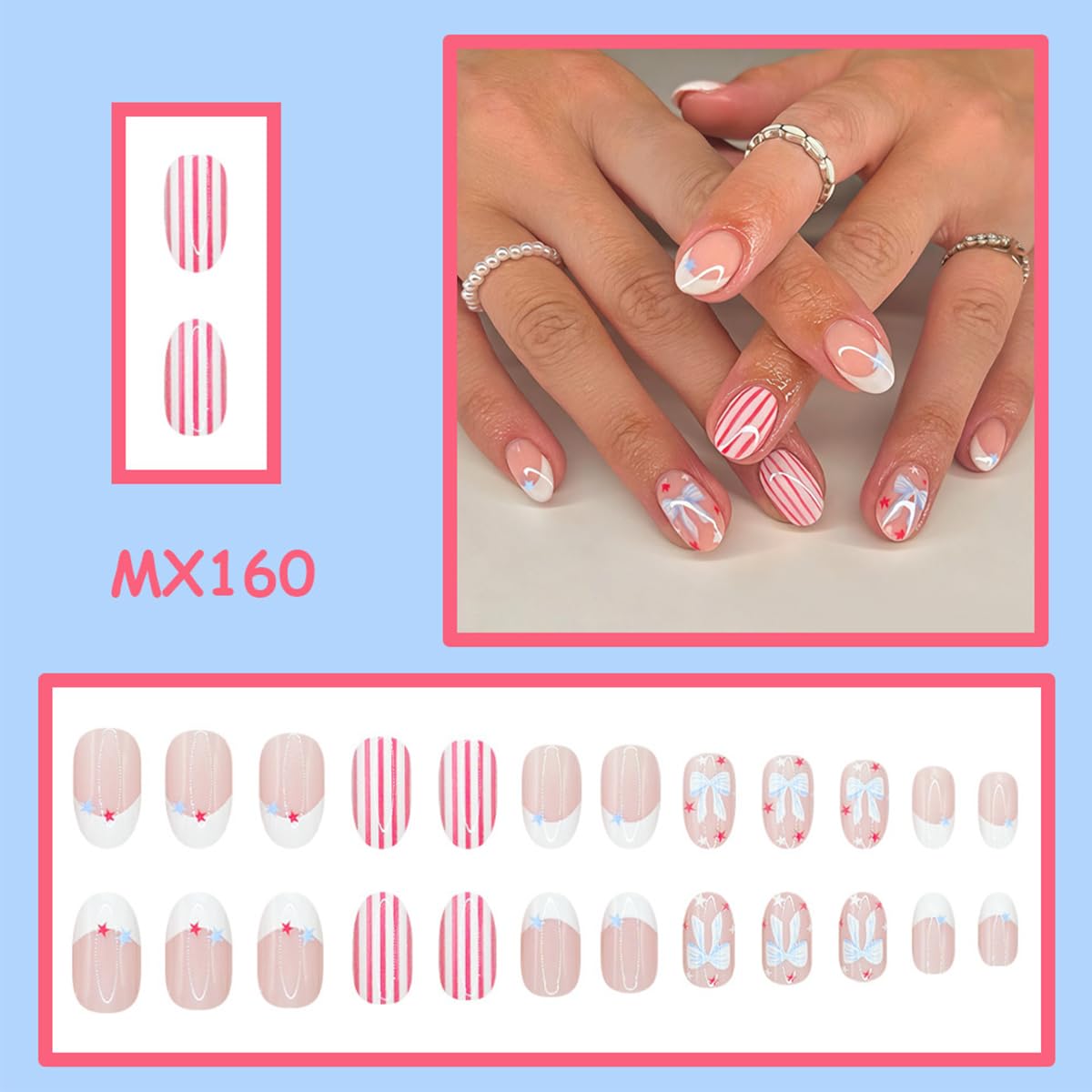 LRKNNO close-up of star stripe bow designs highlighting festive detail