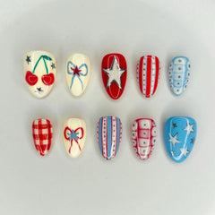 LRKNNO front packaging showing 30-piece patriotic press-on nails and tools