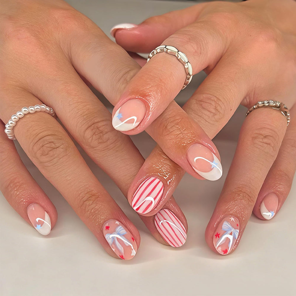 LRKNNO front packaging showing 4th of July nail set and clear benefit