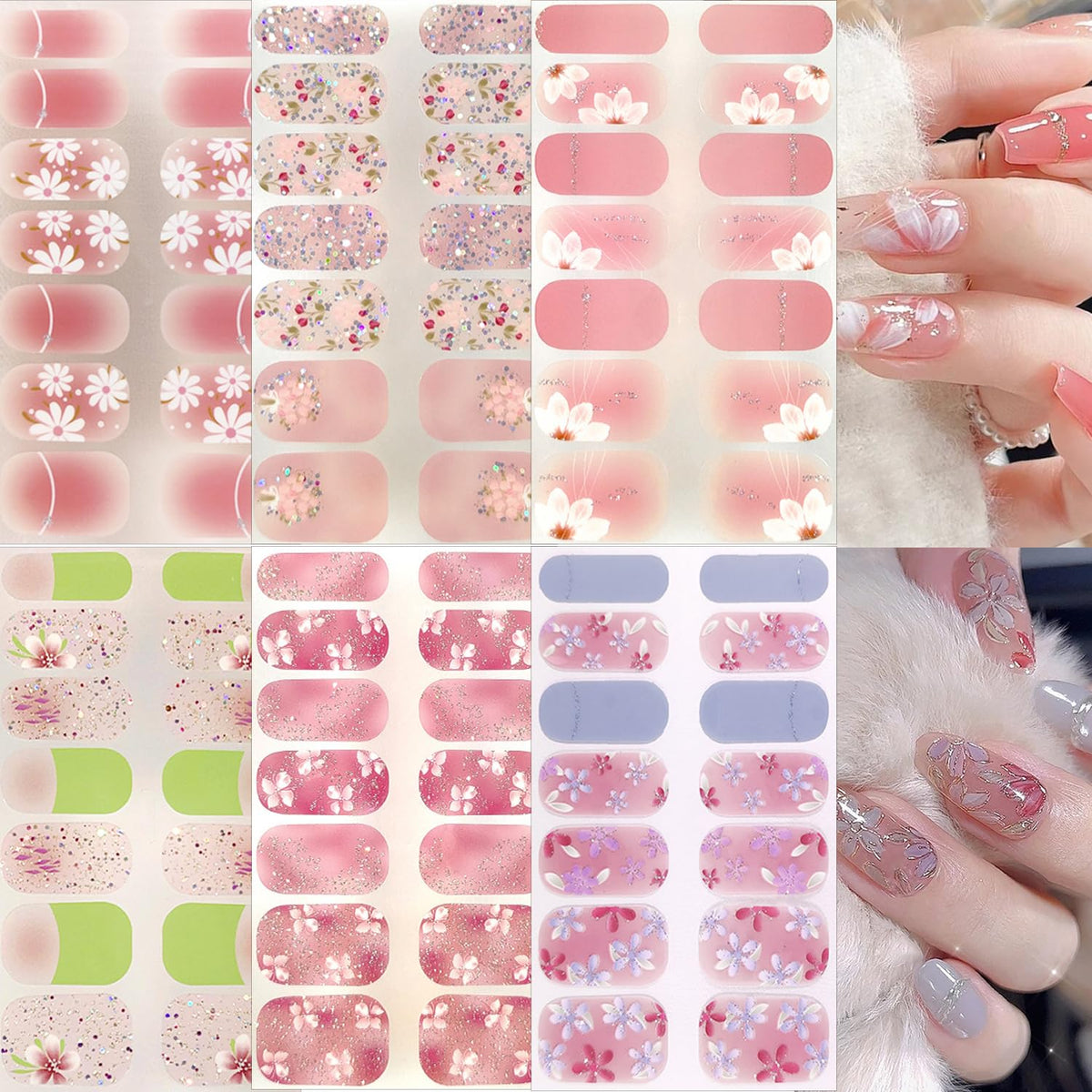 LRKNNO front packaging showing cherry blossom nail wrap designs and easy DIY benefit