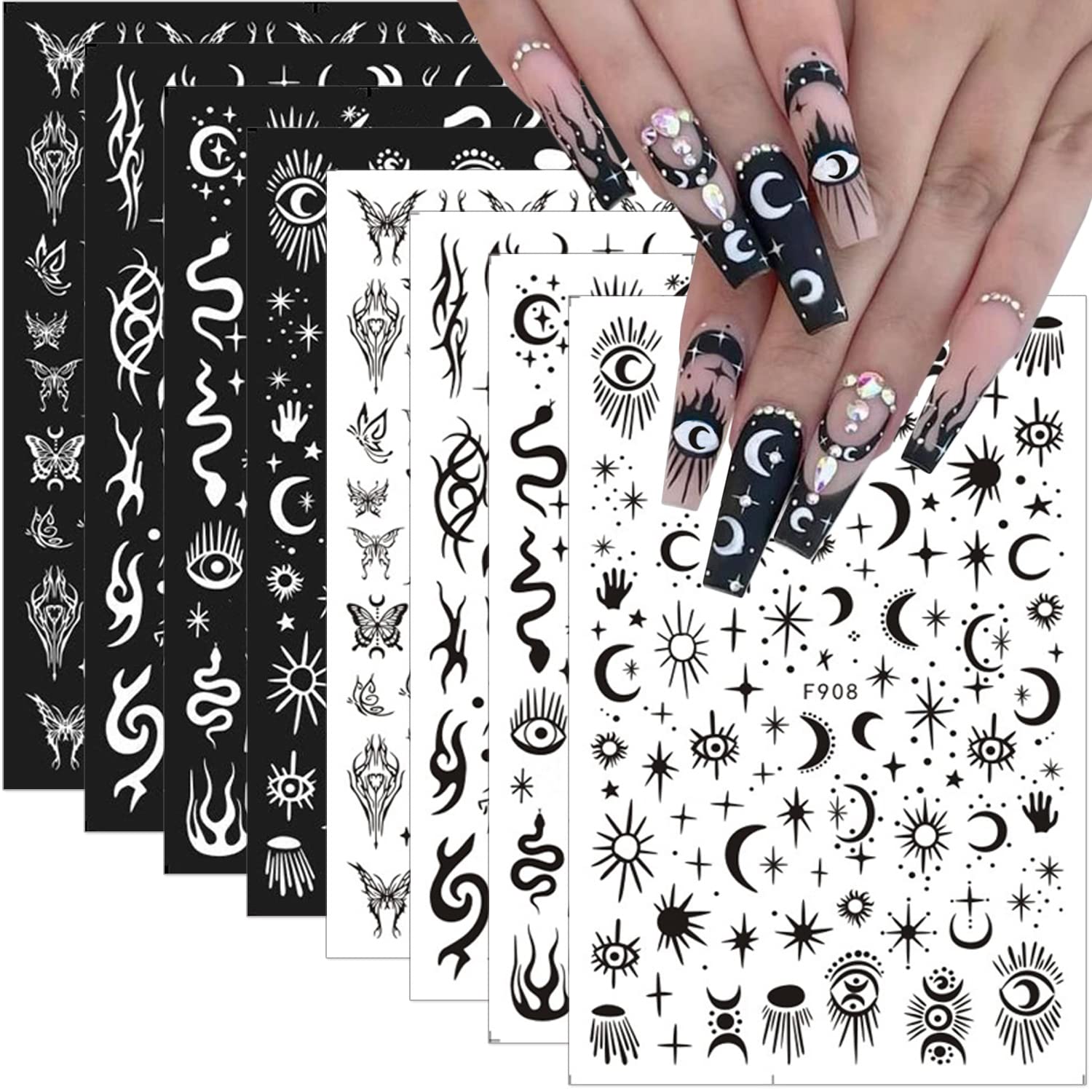 LRKNNO front packaging showing 10 gothic nail sticker sheets for bold styling