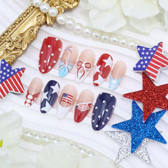 LRKNNO on-hand model wearing red white blue nails showcasing instant holiday-ready manicure