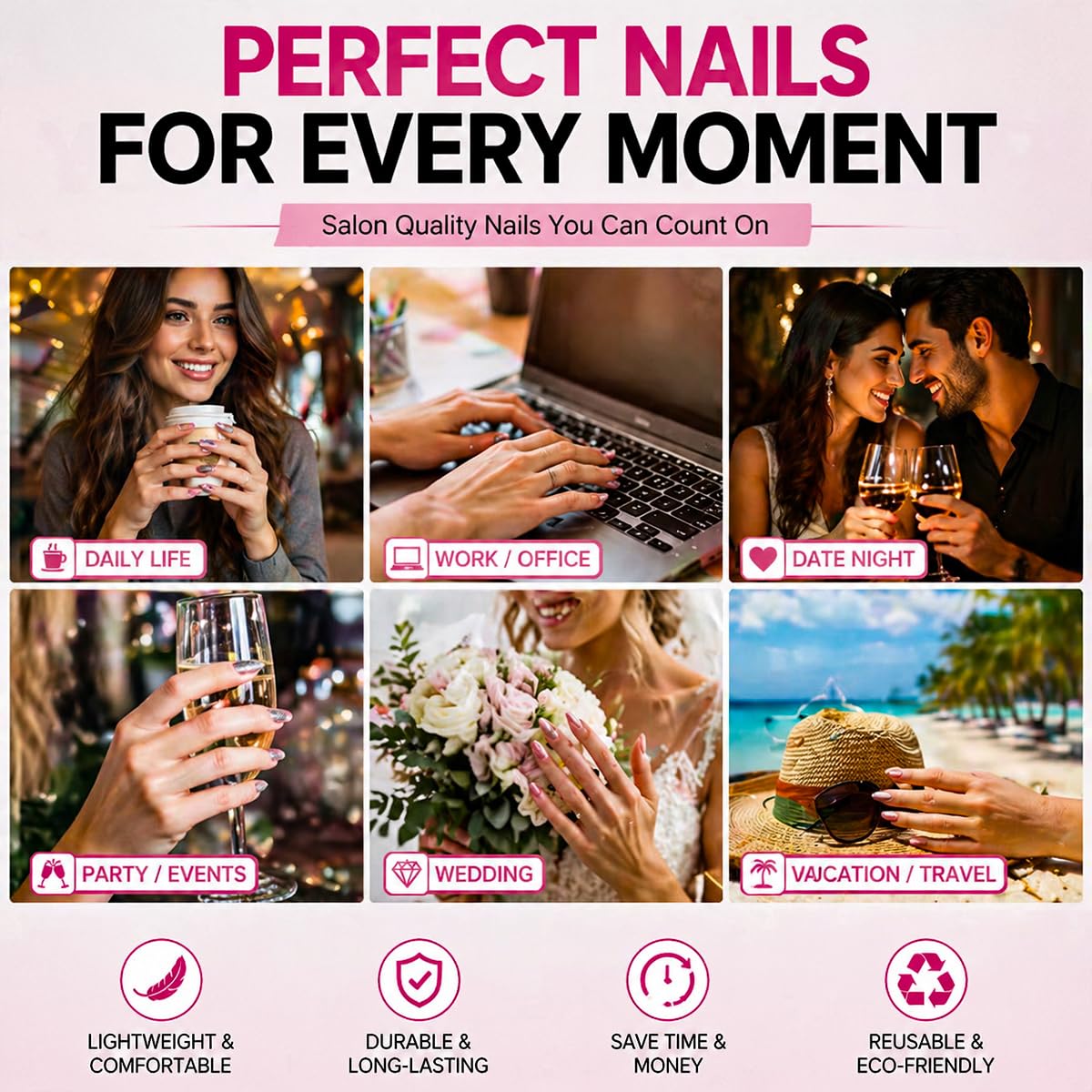 LRKNNO in-use lifestyle shot with nails worn for wedding or special event to elevate outfit