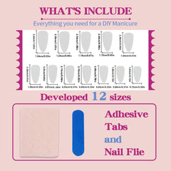 LRKNNO kit contents showing nails, nail file, jelly glue stickers and wooden stick for quick application