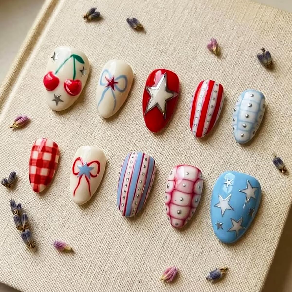 LRKNNO nails on hand showing short almond length and practical fit