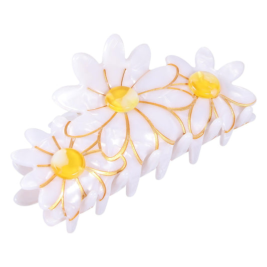 LSVOZ flower hair claw clip front view showing floral design and polished acetate finish, elegant hold
