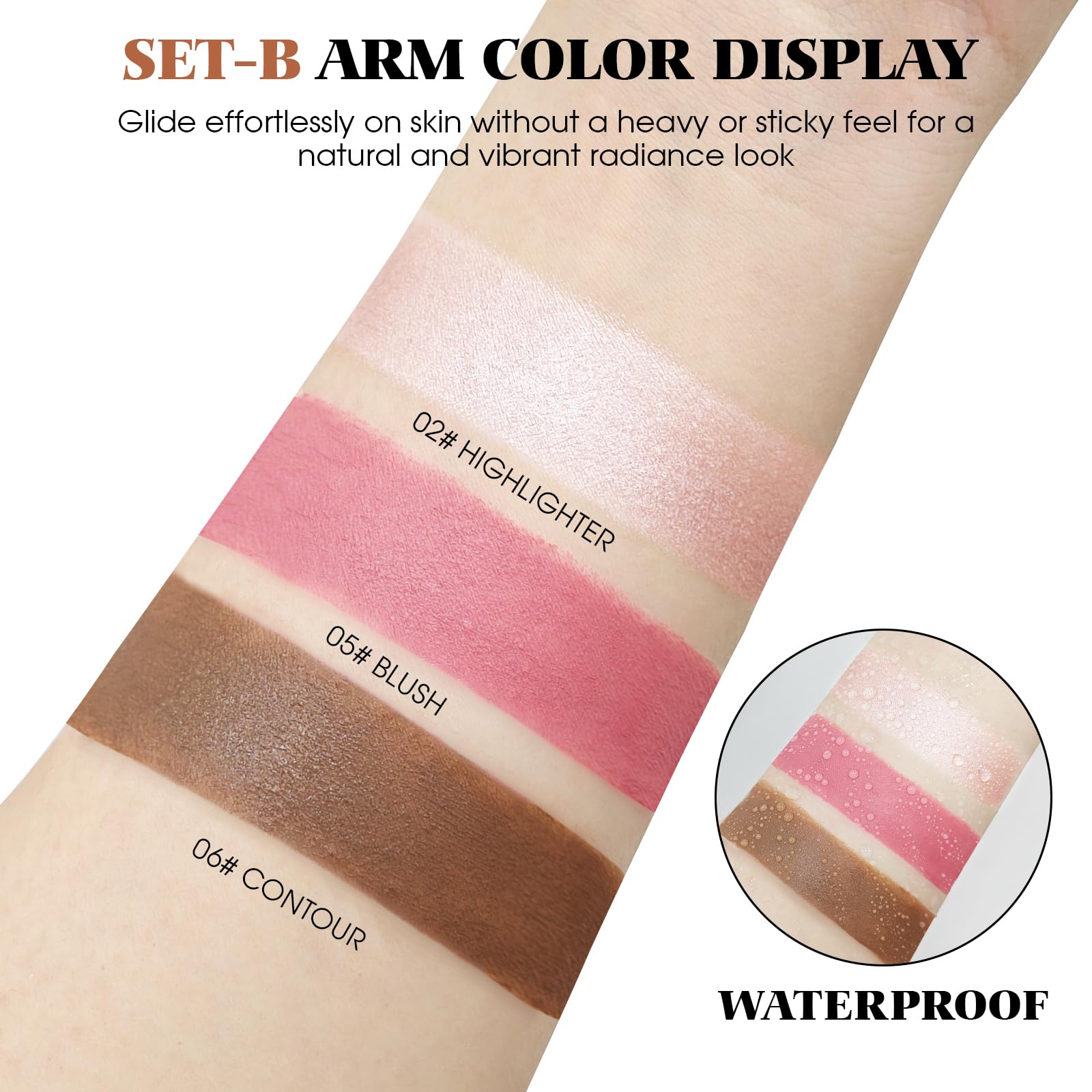 LSxia blush stick texture swipe on skin, buildable color benefit