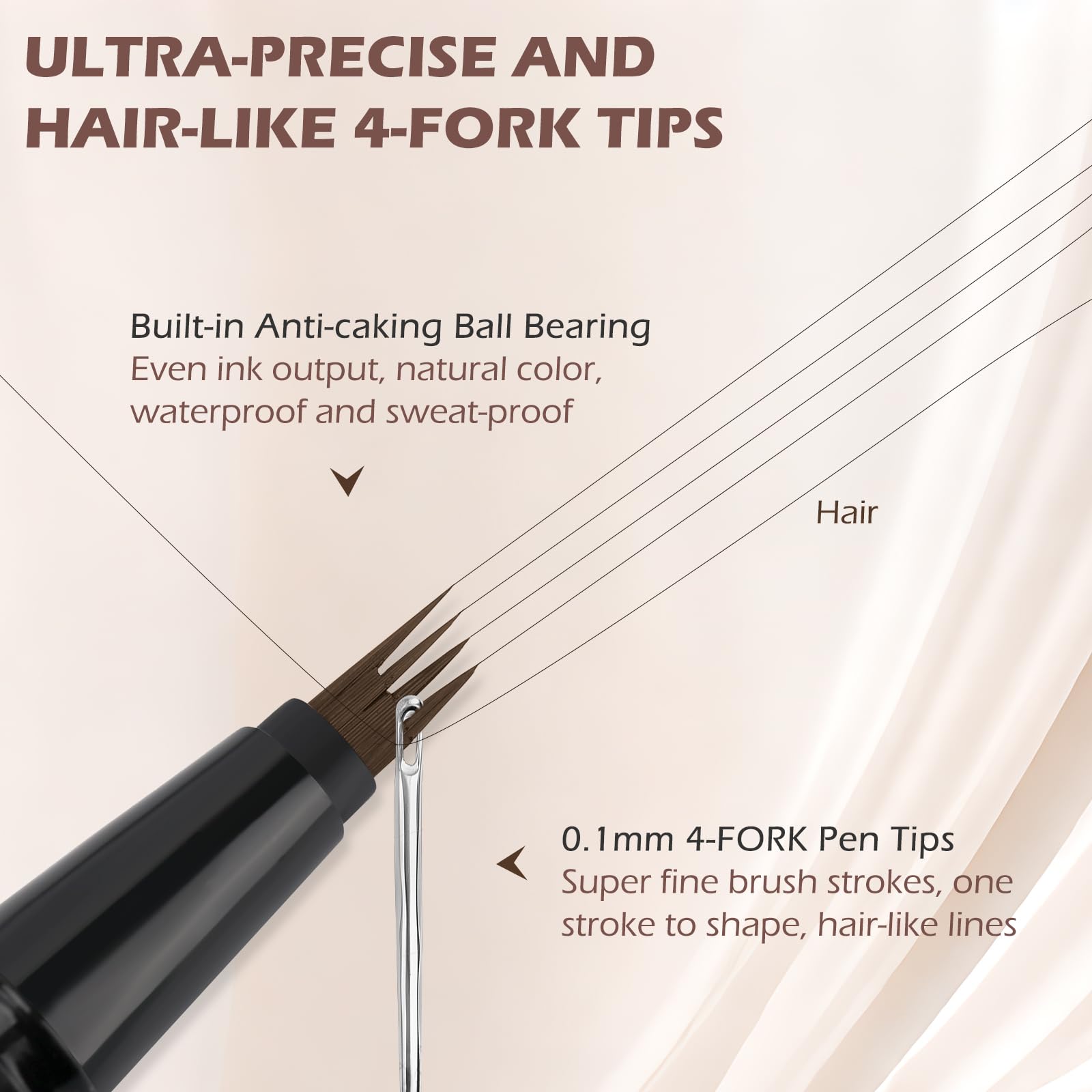 LSxia close-up of 0.1mm four-fork tip, creates hair-like strokes