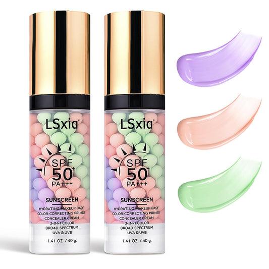 LSxia front packaging showing 3 in 1 primer, clear labelling and SPF50 protection