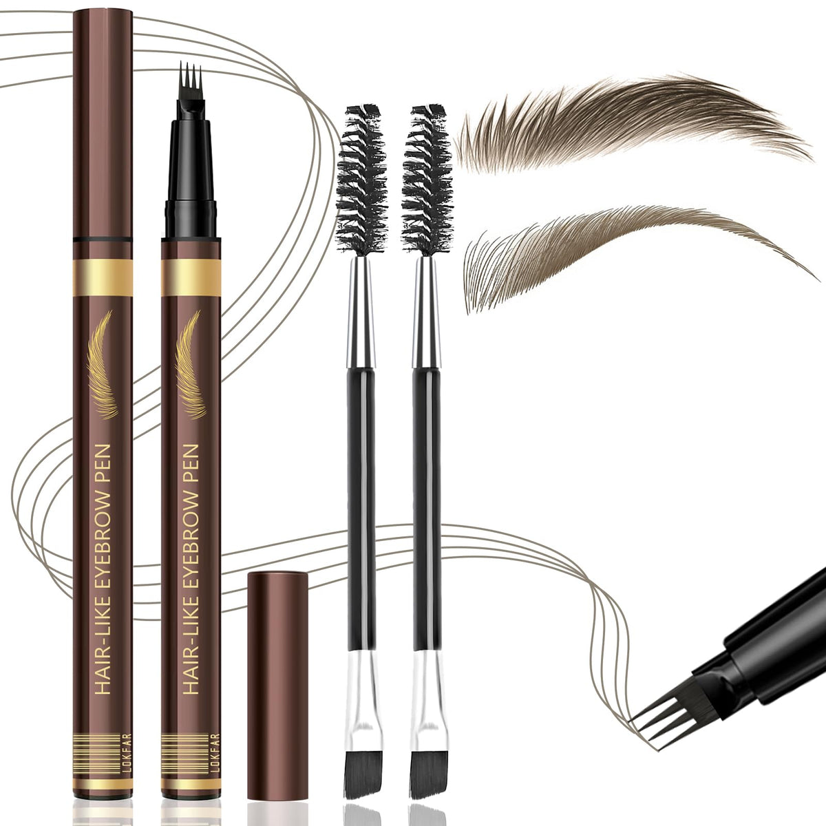 LSxia front packaging showing two eyebrow pens and brushes for convenient use