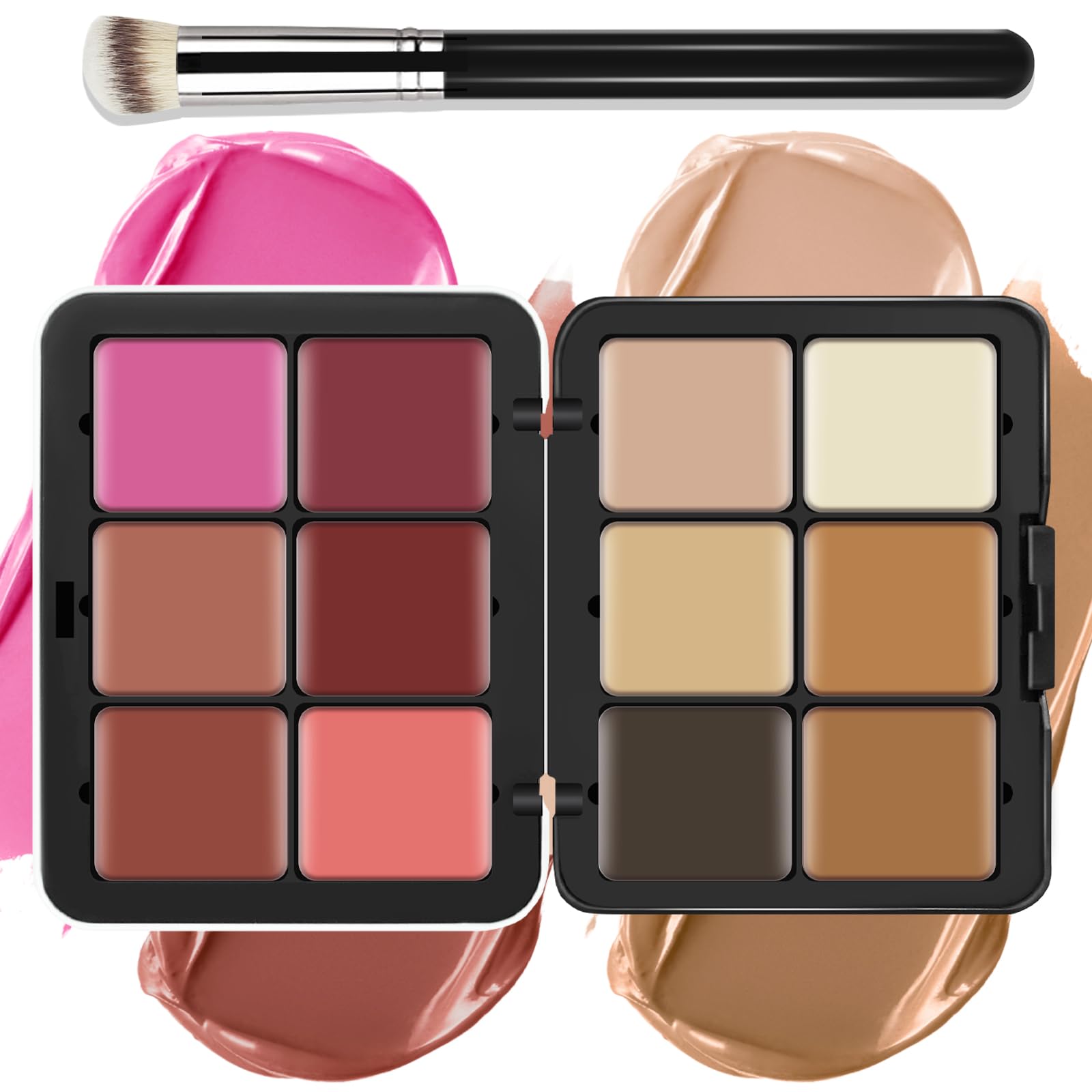 LSxia palette front open showing 12 shades and brush useful for multiuse makeup