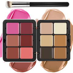 LSxia palette front open showing 12 shades and brush useful for multiuse makeup