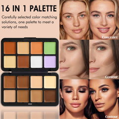 LSxia open palette revealing 16 cream contour and concealer shades