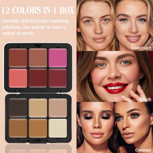 LSxia top-down view of 12 colors showing shade range for contouring and blush