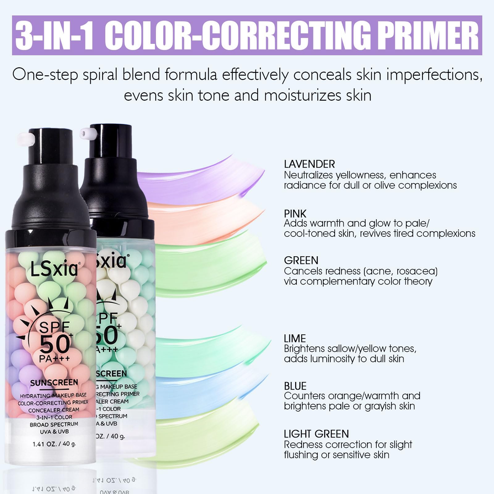 LSxia shade comparison swatches #01 and #02 for color correction