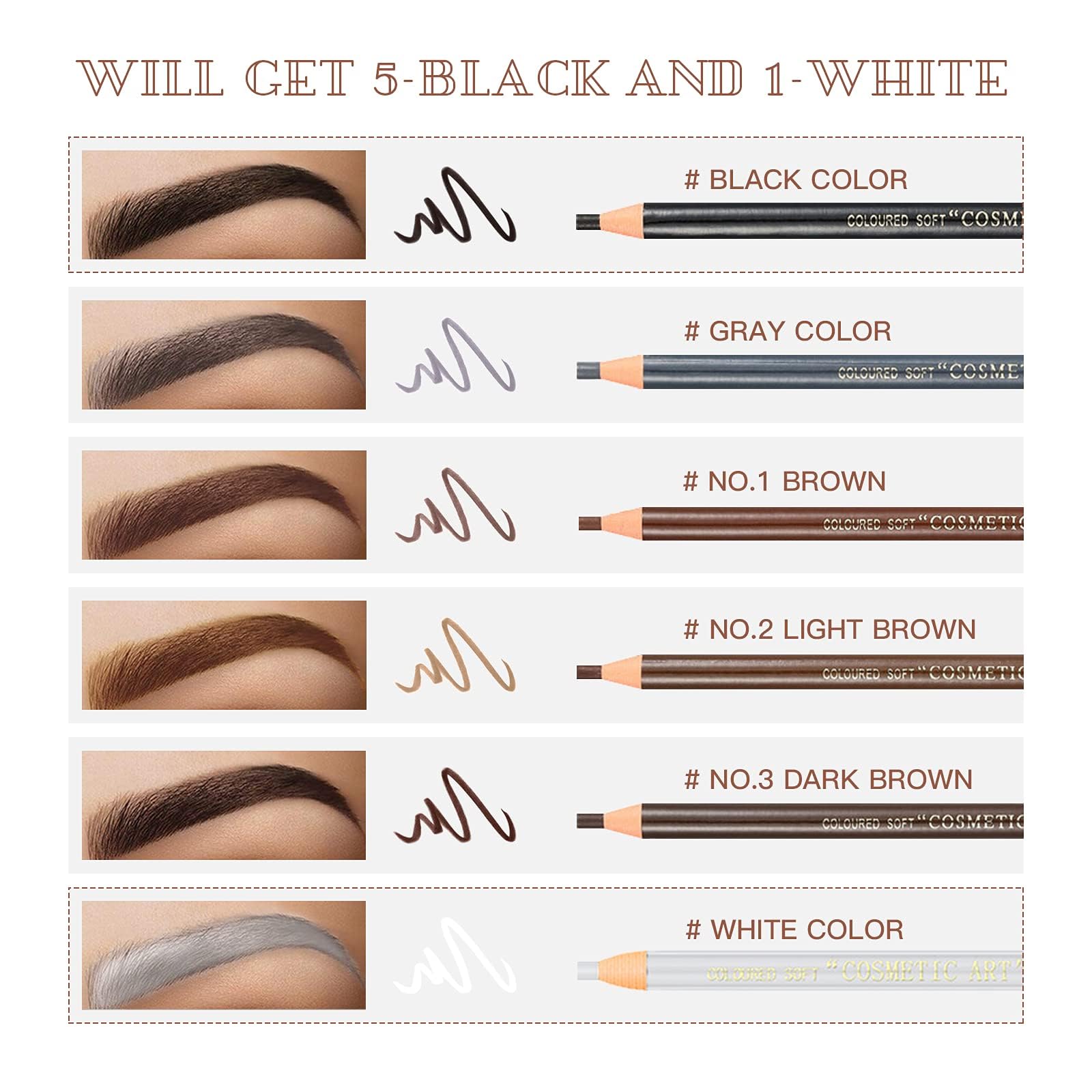 LSxia white eyeliner with three stencils laid out to assist precise brow shaping