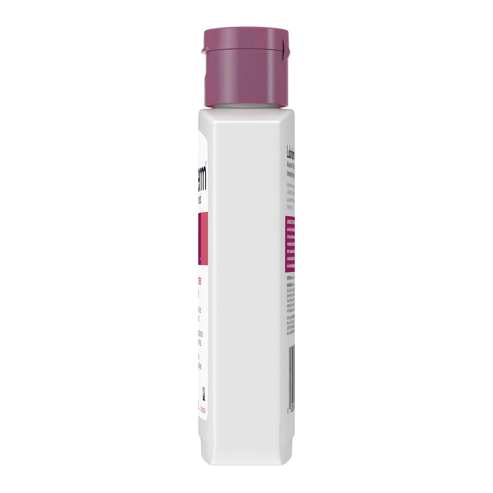 Lubriderm bottle on bathroom counter in morning routine illustrating daily-care benefit