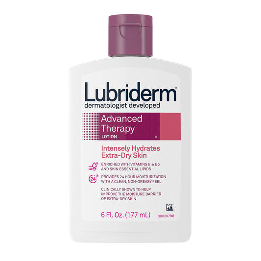 Lubriderm bottle front view showing brand and hydrating benefit