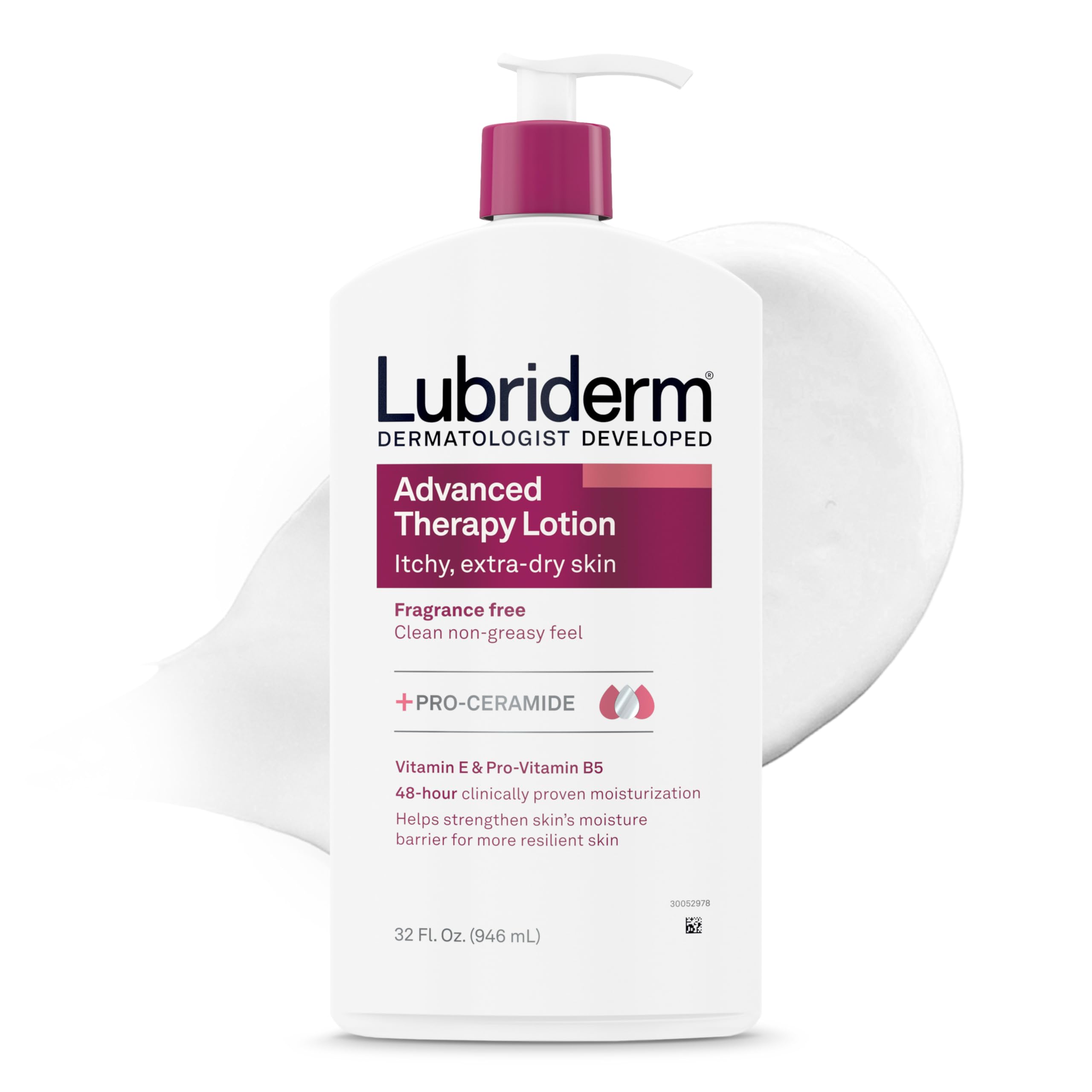 Lubriderm bottle front label showing product name and unscented benefit