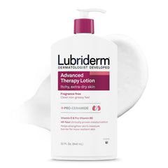 Lubriderm bottle front label showing product name and unscented benefit