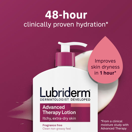 Lubriderm pump dispenser close-up demonstrating easy single-handed use