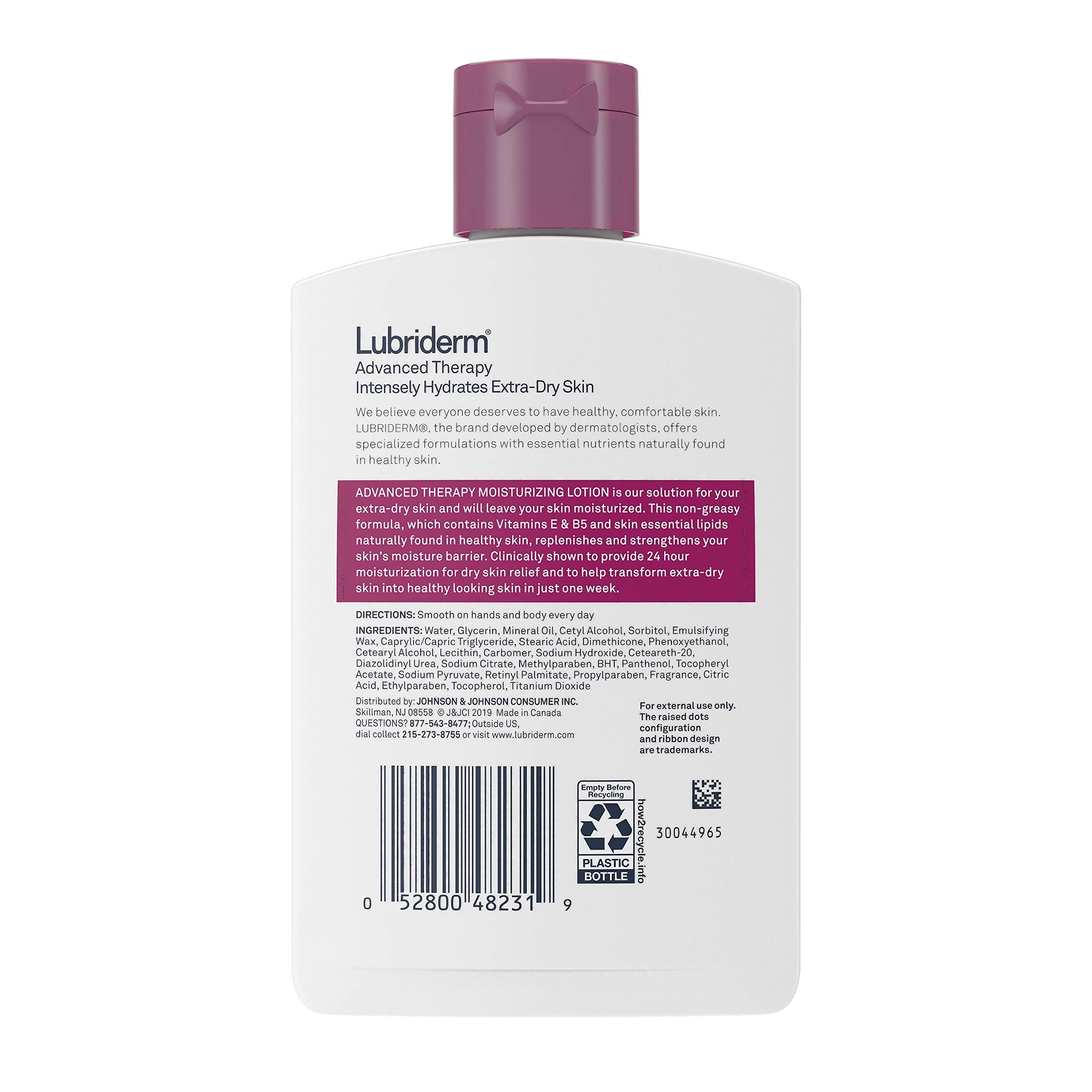 Lubriderm 6 oz bottle next to common items showing compact travel benefit