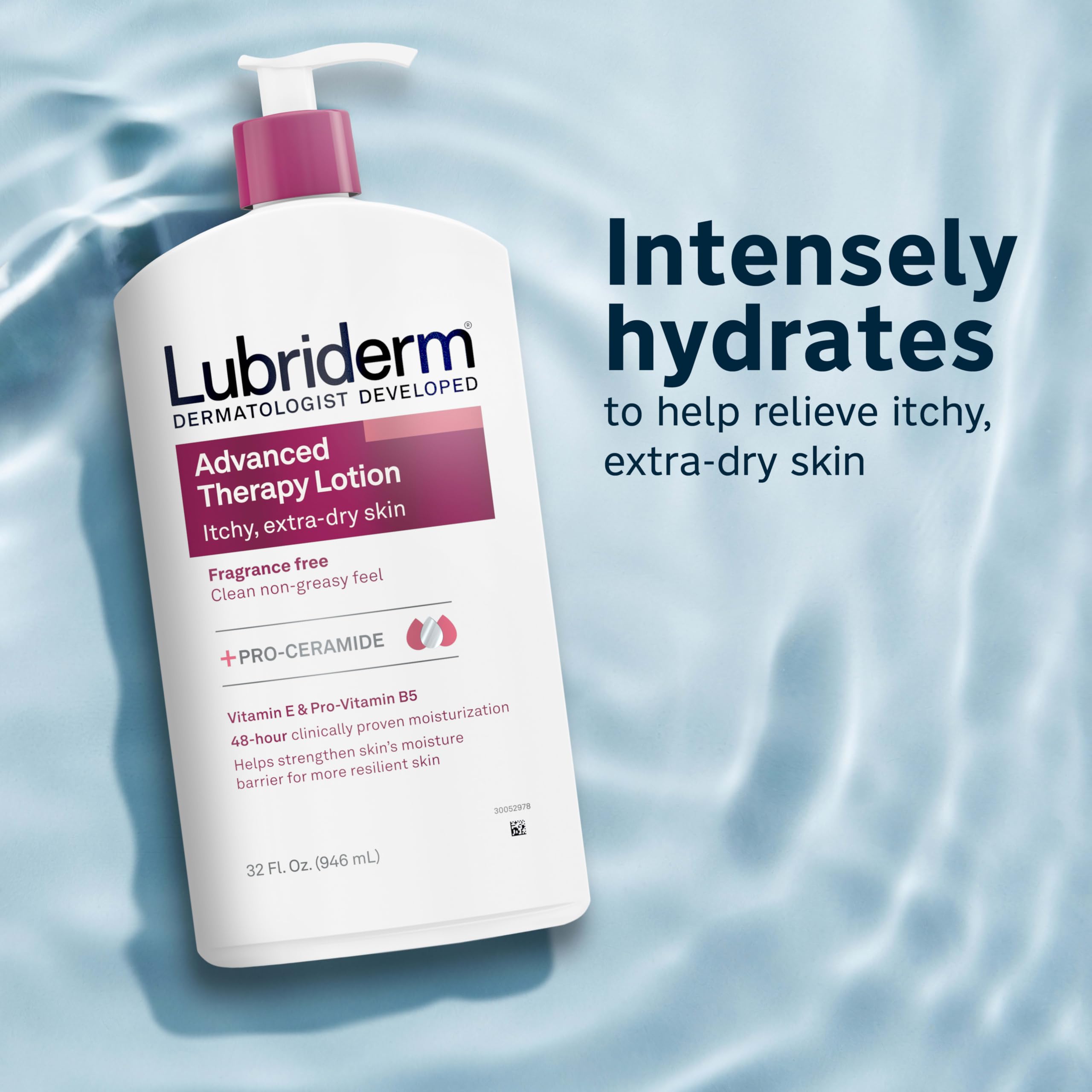 Lubriderm lotion texture swatch highlighting fast-absorbing, non-greasy feel