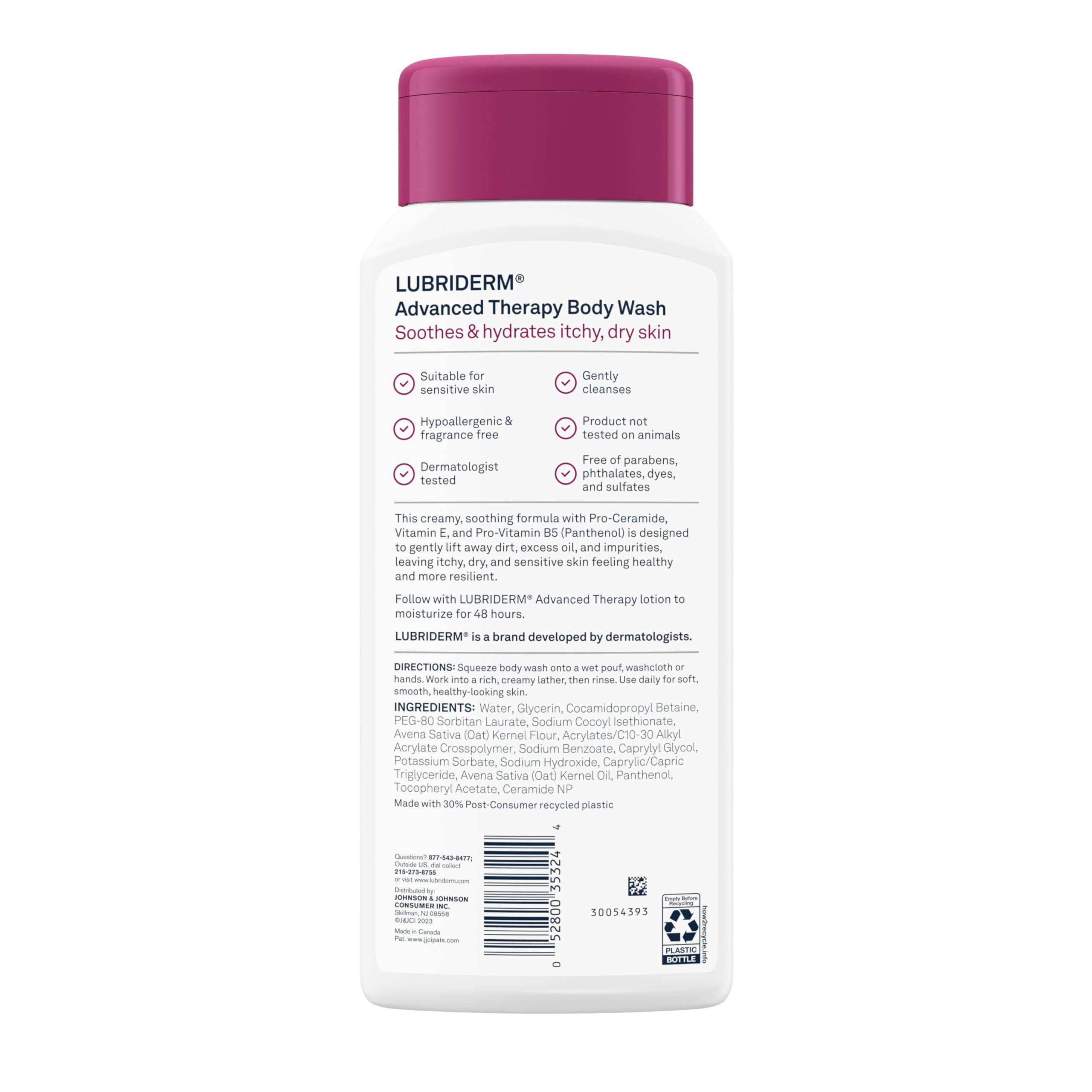 Lubriderm bottle on bathroom shelf signaling everyday, dermatologist-developed care