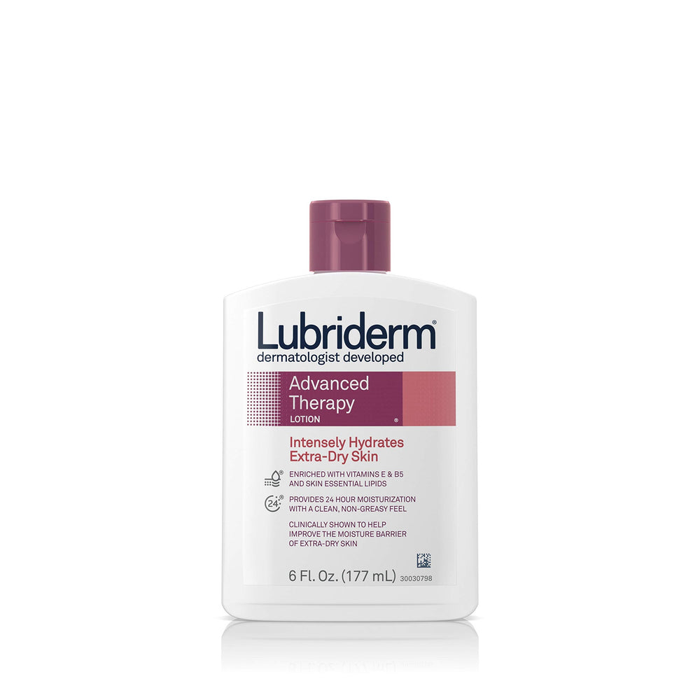 Lubriderm bottle front view showing clean branding and hydration benefits