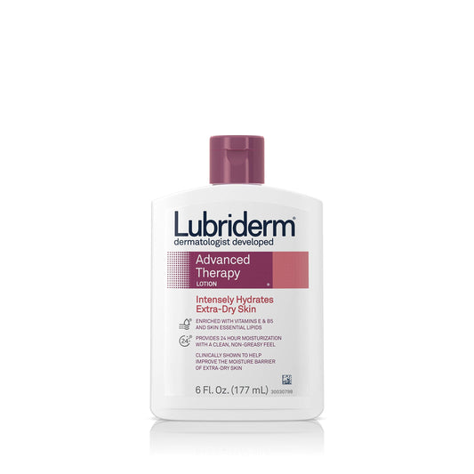 Lubriderm bottle front view showing clean branding and hydration benefits