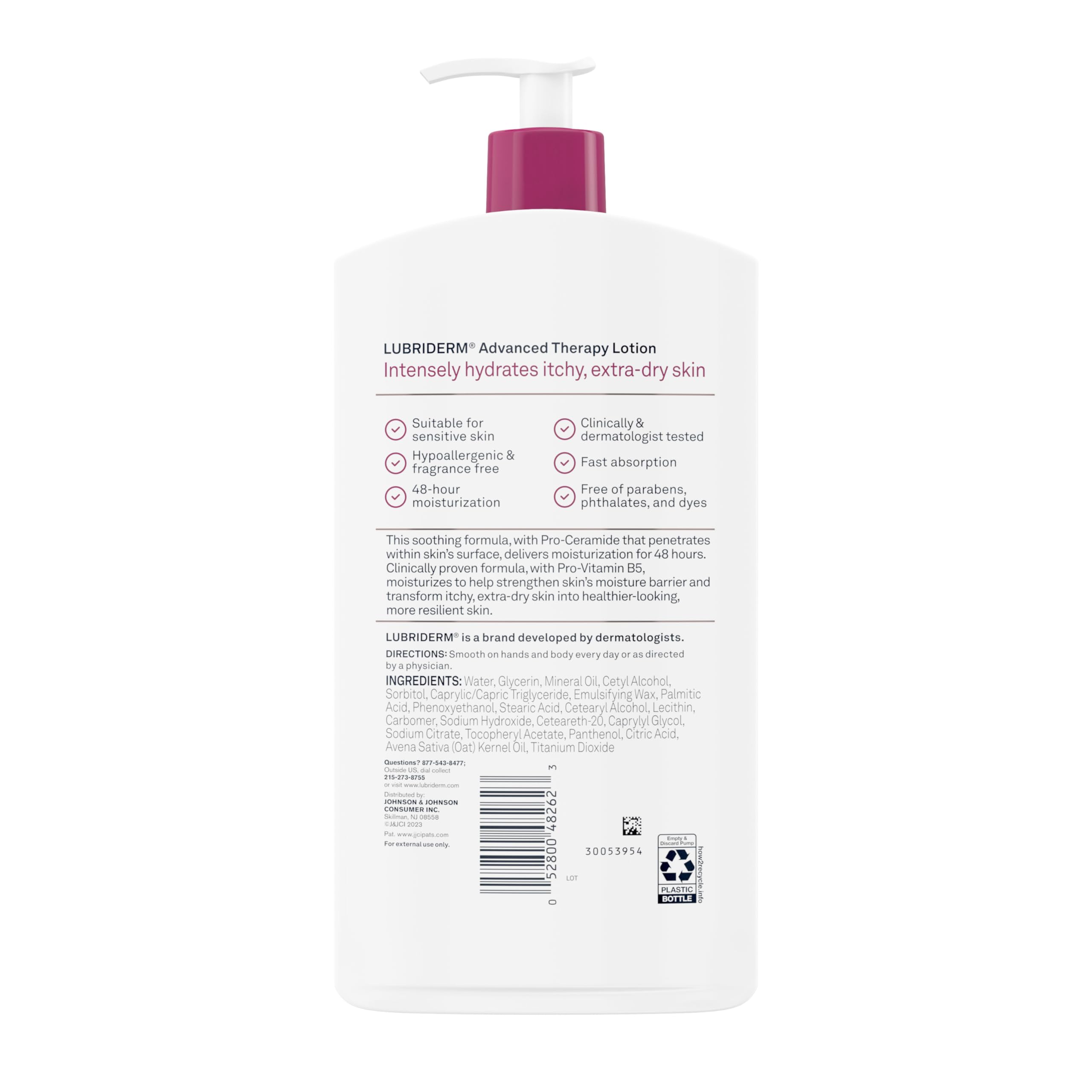 Lubriderm cap and dispense detail illustrating controlled use benefit