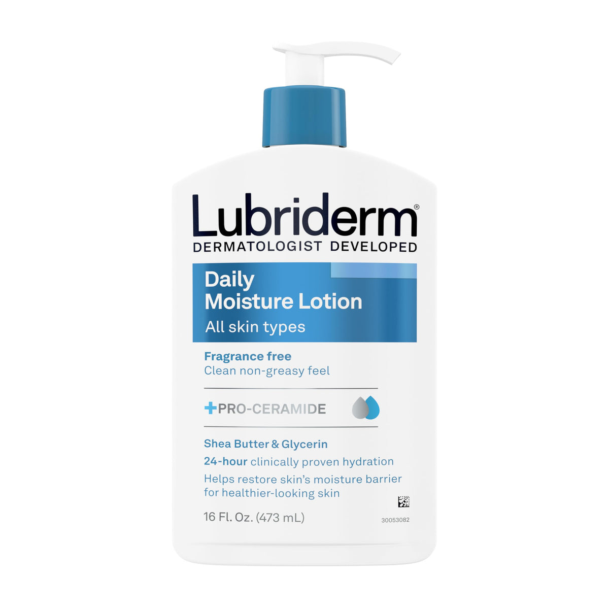 Lubriderm front packaging 16 oz showing clean unscented benefit