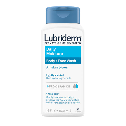 Lubriderm front packaging 16oz showing product and benefits
