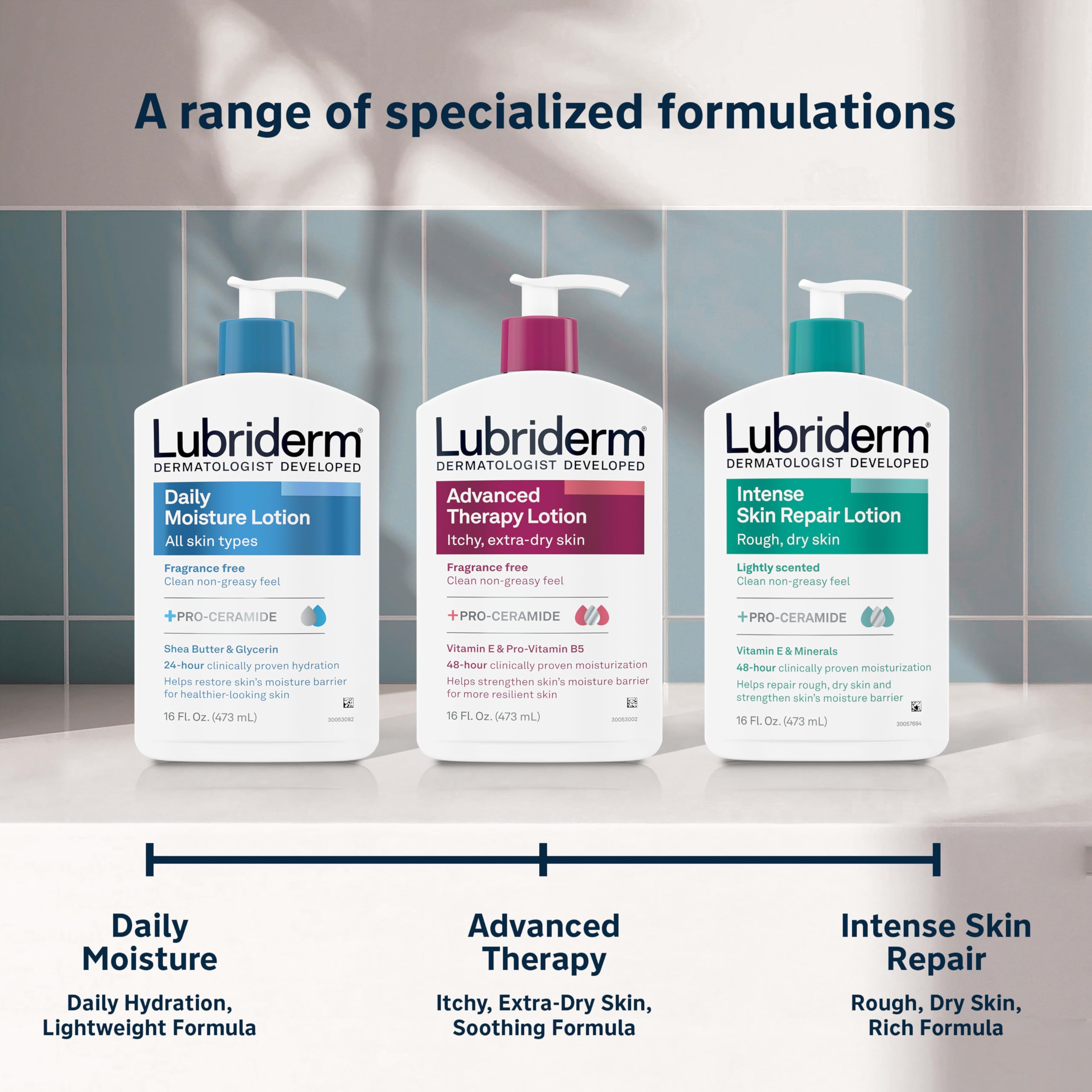 Lubriderm label detail showing ingredients for gentle, hypoallergenic care