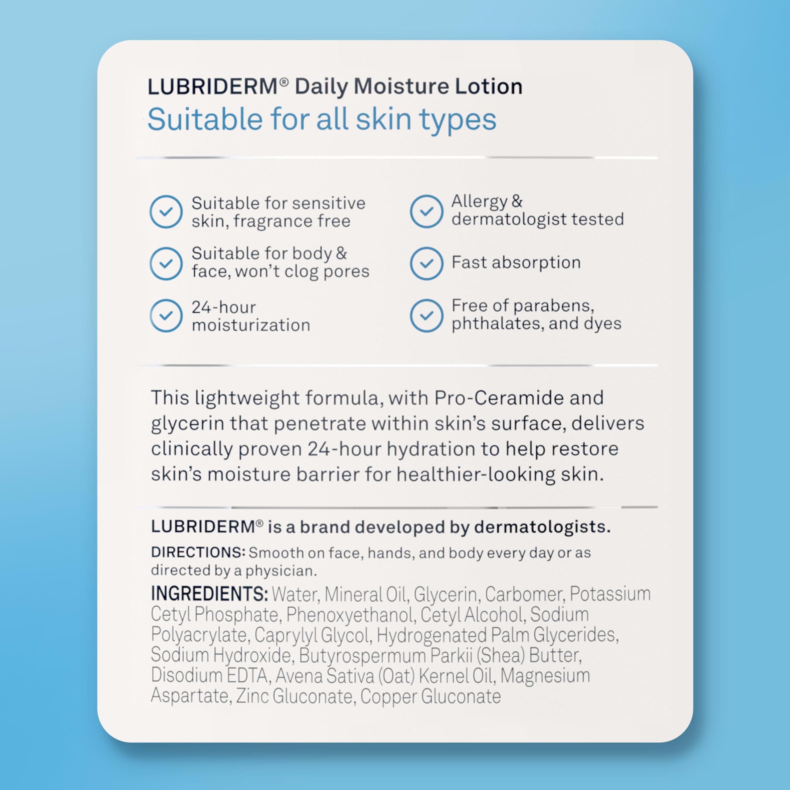 Lubriderm bottle on bathroom vanity conveying daily routine and gentle care