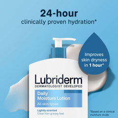 Lubriderm pump and label highlighting pro-ceramide formula benefit