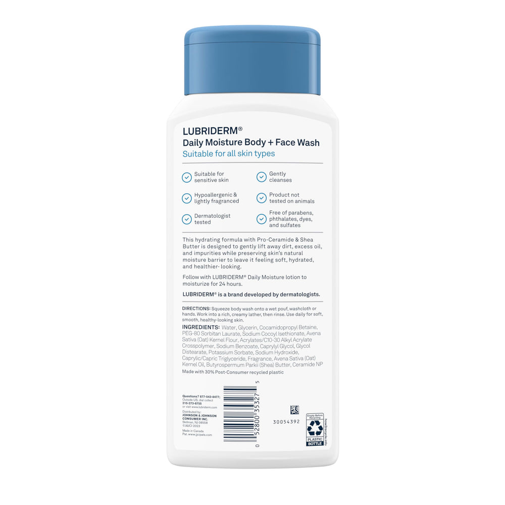Lubriderm bottle marking showing 30% post-consumer recycled plastic