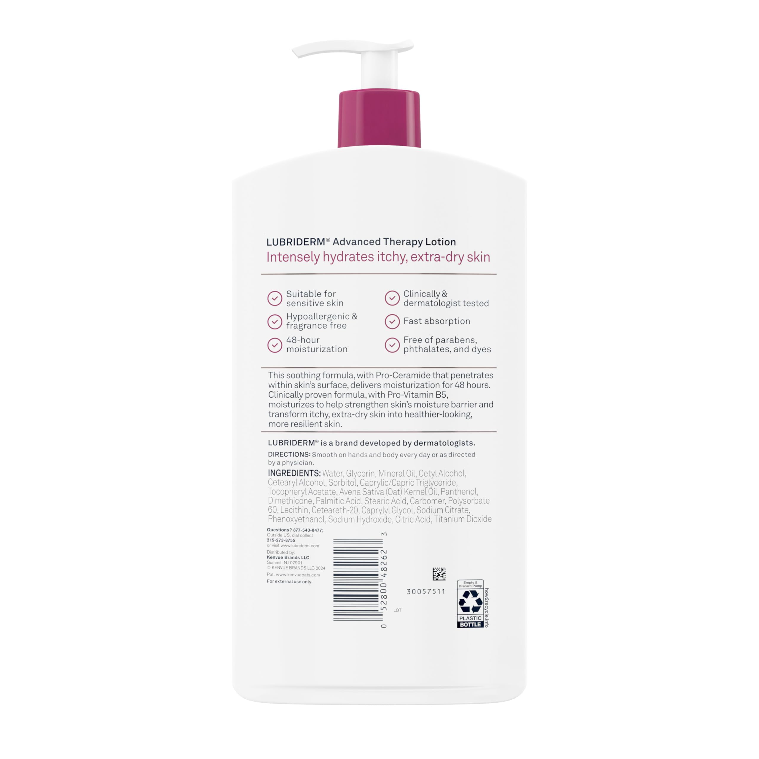 Lubriderm next to common items for 24oz size comparison benefit
