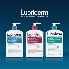 Lubriderm size comparison in hand illustrates large 32 fl oz value benefit