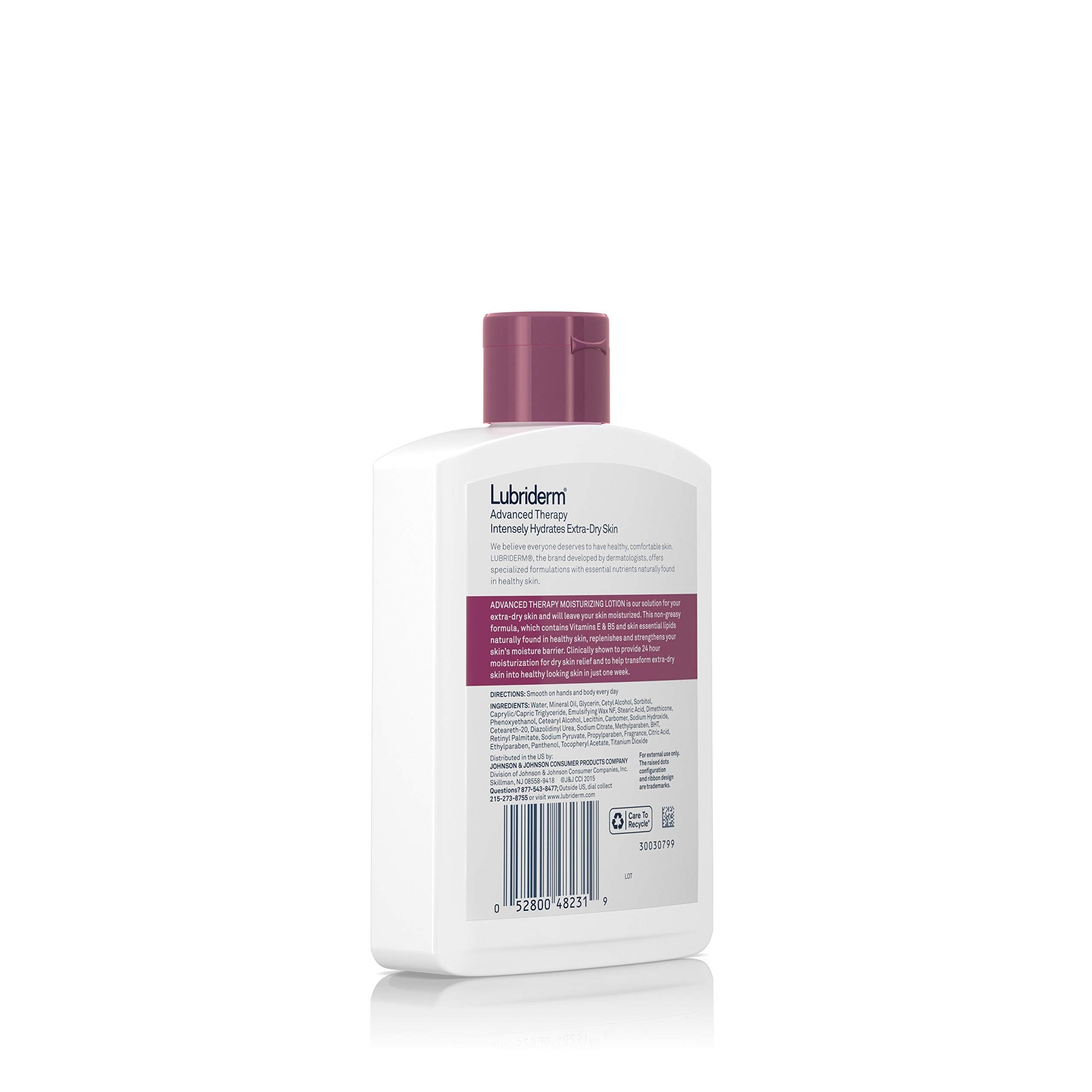 Lubriderm 6 fl oz beside a hand to show compact travel-friendly size